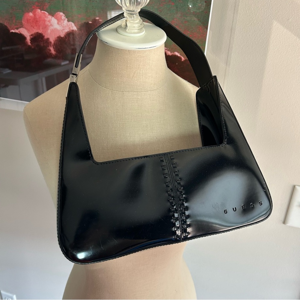 Vintage Y2K Guess Patent Leather Corset Shoulder Bag Black